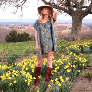 Silk and Cashmere Oversized Poncho Shirt Dress with Fringe